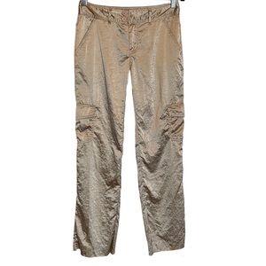 Y2K Satin Champagne Straight Leg Cargo Pants Sz 3